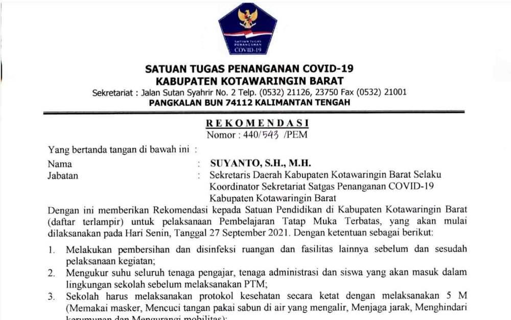 SD dan Madsarah Ibtidaiyah di Kobar Dapat Rekomendasi Laksanakan PTM Terbatas