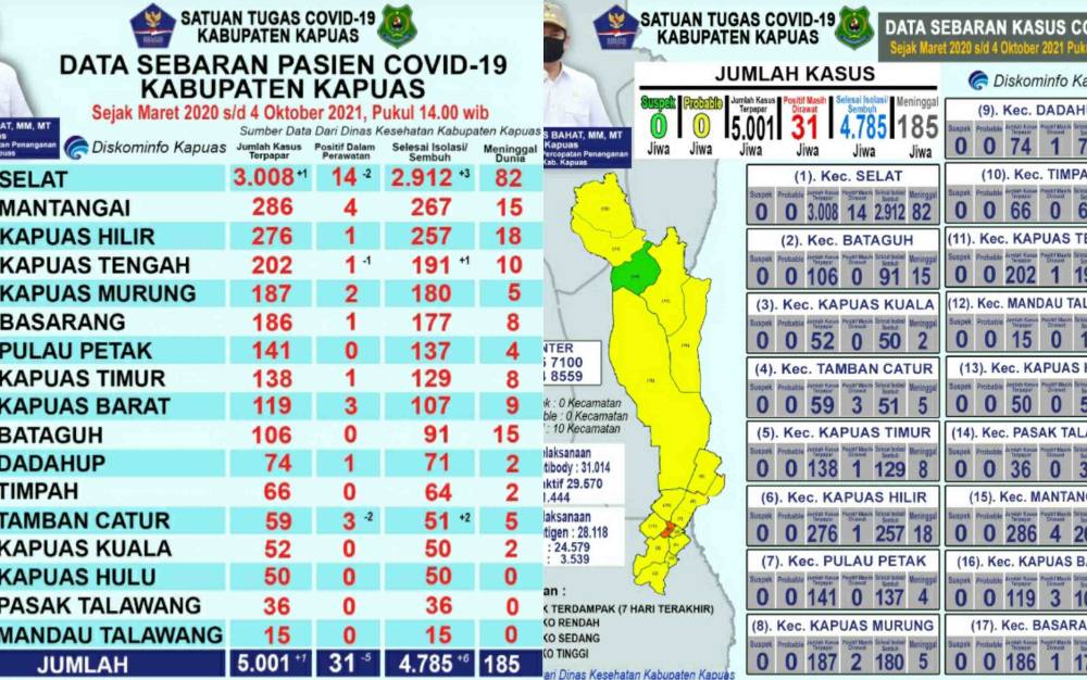 Pasien Sembuh Covid-19 di Kapuas Kini Jumlahnya  4.785 Orang, Ini Sebarannya