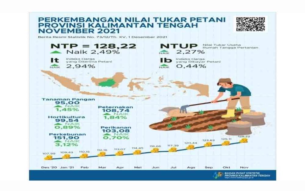 Nilai Tukar Petani Gabungan Kalteng November 2021 Naik 2,49 Persen