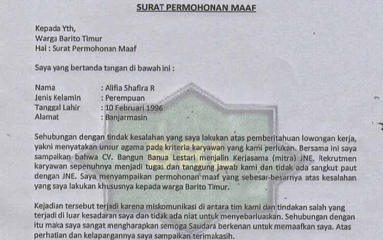 Direktur CV BBL Minta Maaf Terkait Lowongan Kerja Kurir JNE Tamiang Layang
