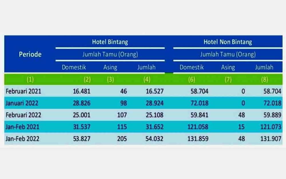 Ini Jumlah dan Rata-rata Tamu Menginap pada Jasa Akomodasi di Kalteng Selama Februari 2022