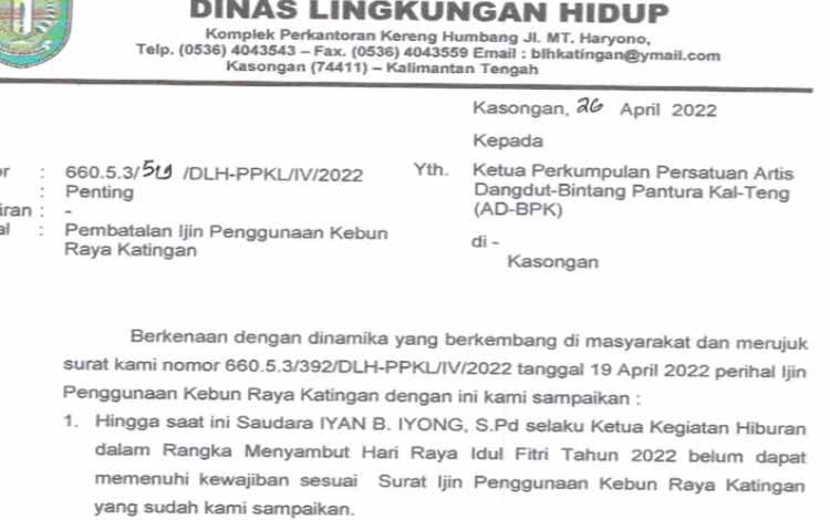 DLH Batalkan Izin Penggunaan Kebun Raya Katingan untuk Hiburan, Ini Sebabnya