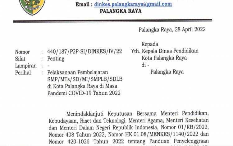 Ini Panduan Terbaru Pembelajaran Tatap Muka di Palangka Raya