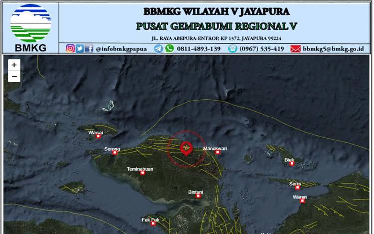 Gempa M 5.0 Guncang Pegunungan Arfak Dirasakan Hingga Manokwari