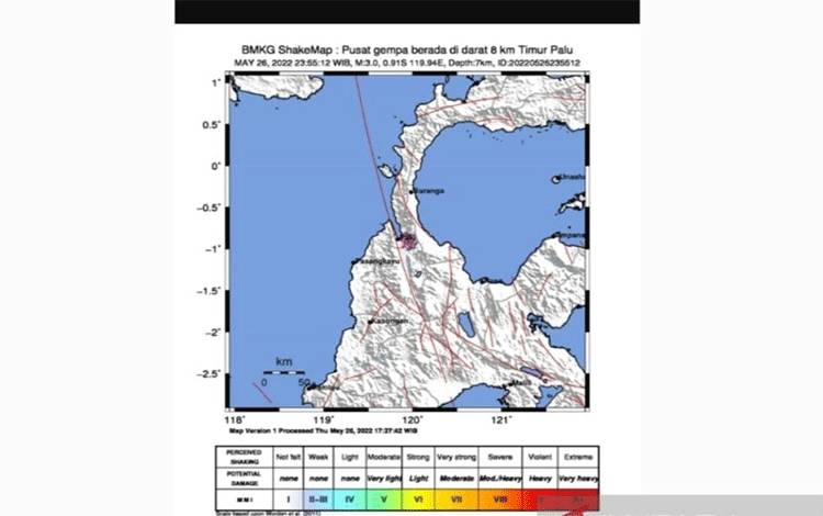 Gempa Dangkal Magnitudo 3,0 Guncang Palu