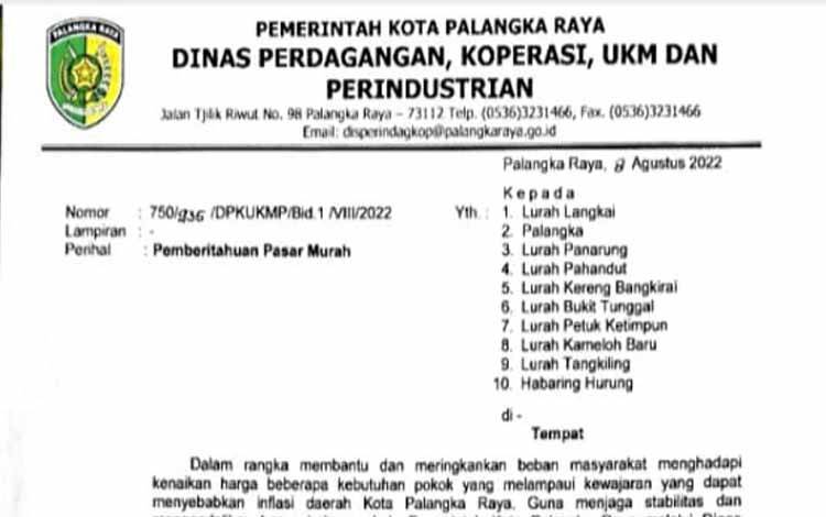 Pemko Palangka Raya akan Gelar Pasar Murah