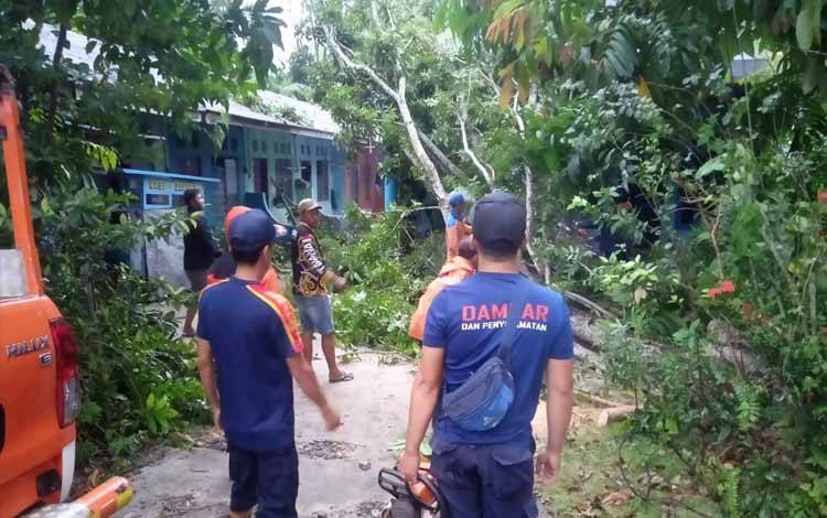 Damkar Evakuasi Pohon Tumbang Timpa Rumah Warga