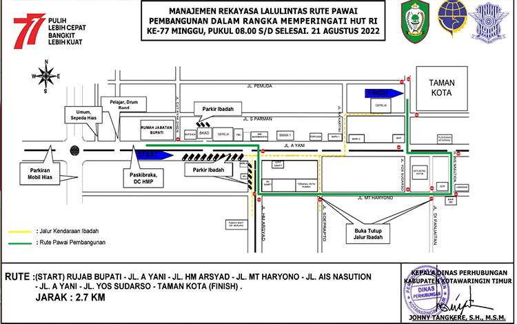 Ini Rute Pawai Pembangunan di Sampit Minggu Pagi Besok