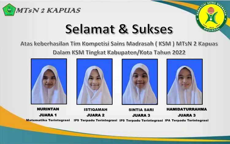 Raih Juara di KSM Tingkat Kabupaten, 4 Peserta Didik MTsN 2 Kapuas Melaju ke Tingkat Provinsi