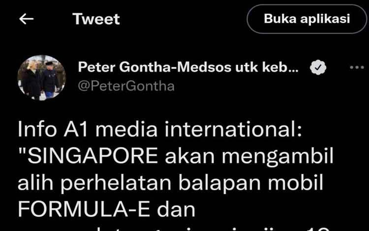 Peter Gontha: Singapura Siap Ambil Alih Formula E Jakarta