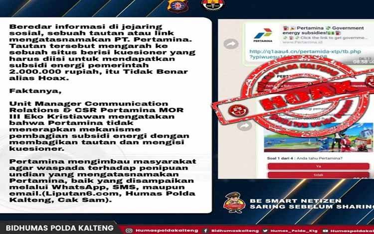 Humas Polda Kalteng Sebut Link Pertamina yang Beredar Hanya Hoax