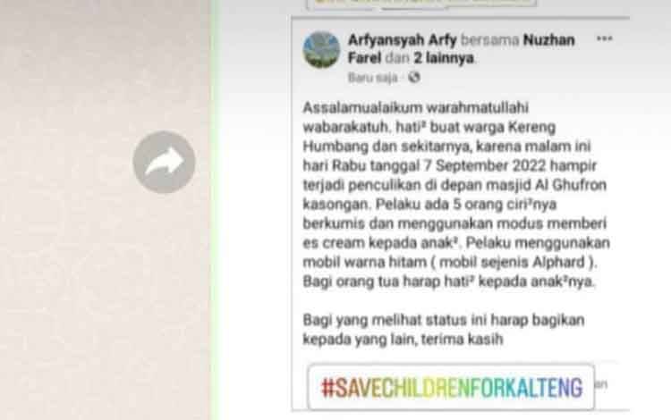 Pernyataan Kapolsek Katingan Hilir Soal Dugaan Percobaan Penculikan Anak