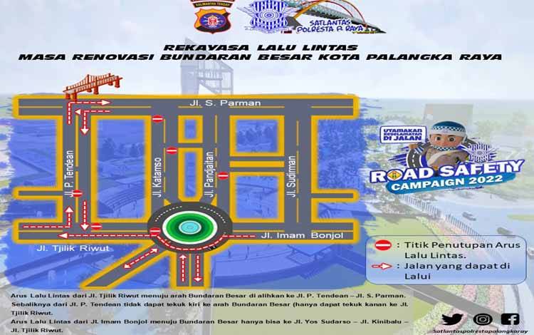 Arus Lalu Lintas Menuju Bundaran Besar Palangka Raya Ditutup Sementara