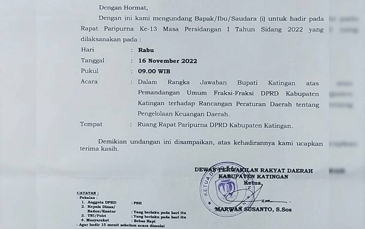 Setelah Ditunda, Rapat Paripurna Jawaban Bupati Katingan Digelar Hari Ini