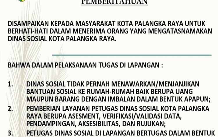 Warga Palangka Raya Diminta Waspada Penipuan Mengatasnamakan Dinas Sosial