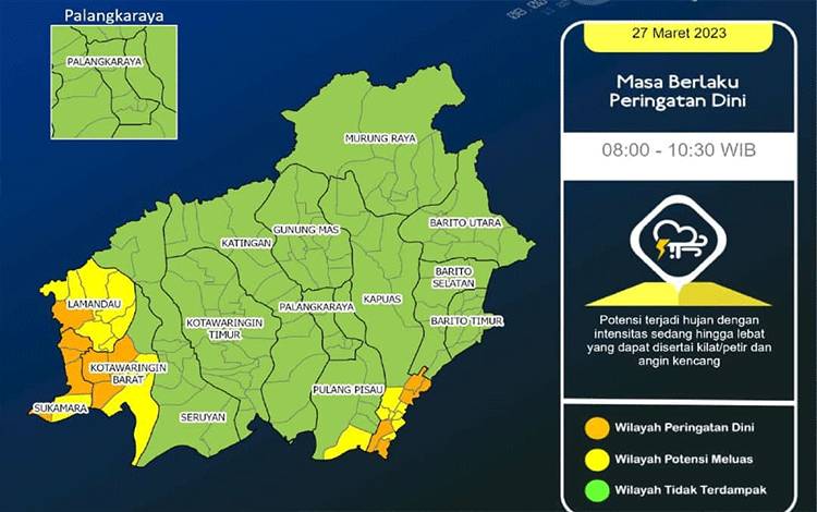 Kalimantan Tengah Seminggu ke Depan Berpotensi Hujan Sedang Hingga Lebat