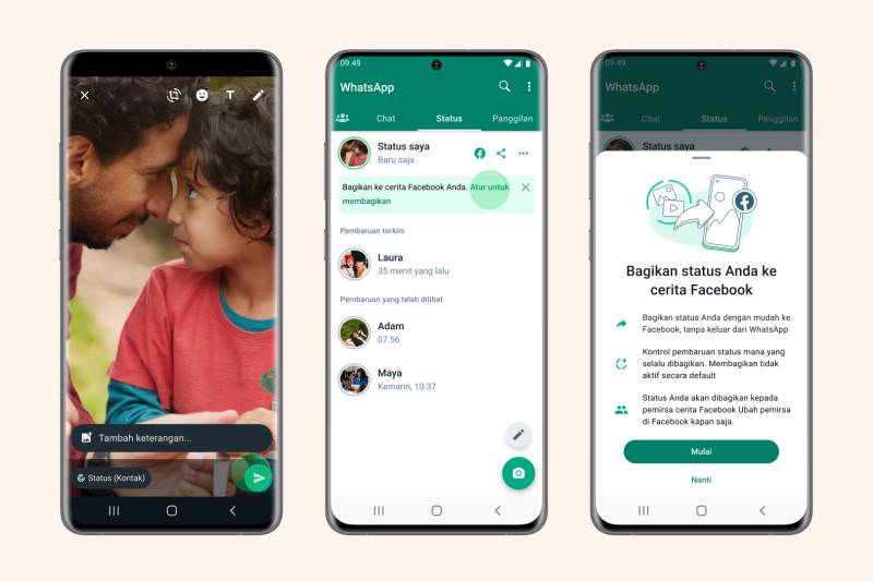 WhatsApp Permudah Berbagi Status ke Facebook Story