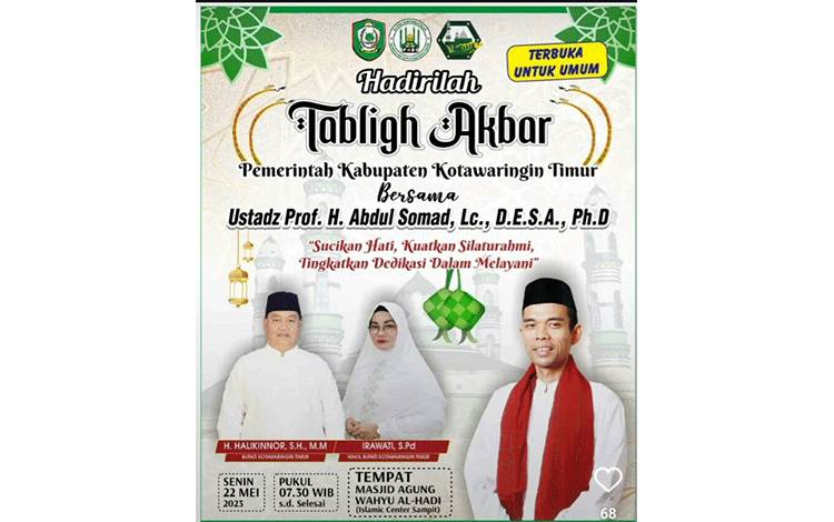 Pemkab Kotim Hadirkan UAS Pada Gelaran Tabligh Akbar 22 Mei 2023