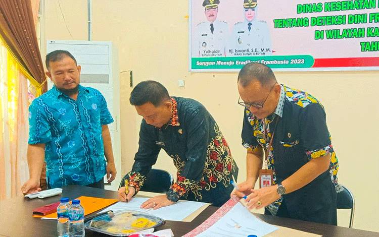 Dinkes dan Disdik Seruyan Tandatangani Perjanjian Kerjasama Deteksi Dini Frambusia di Sekolah Dasar