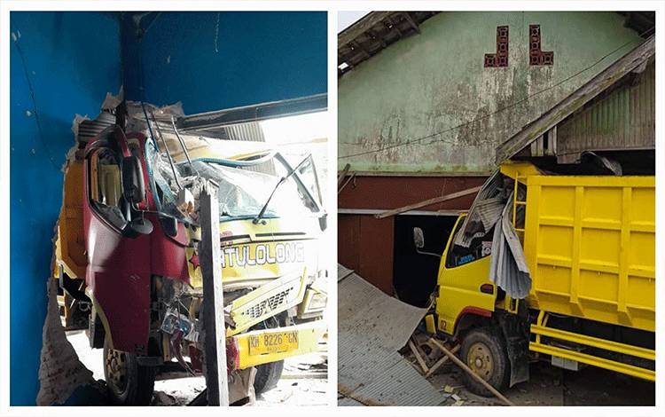Dump Truk Tabrak Rumah Warga, Diselesaikan Secara Kekeluargaan