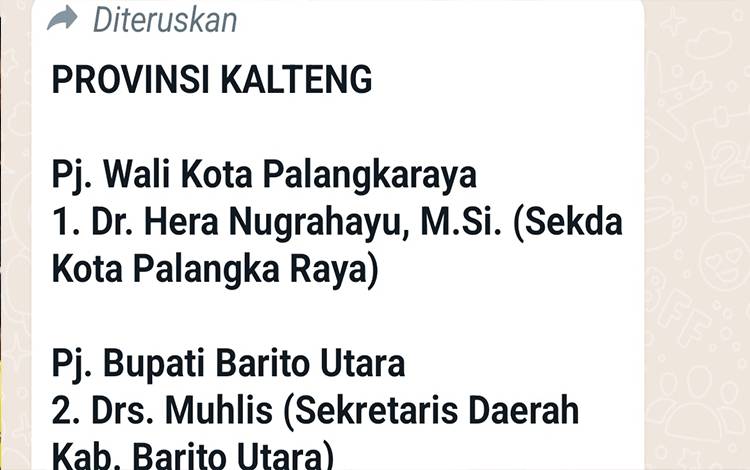 Beredar Nama-Nama Pj Kepala Daerah di Kalteng, Diskominfo: Itu Hoaks