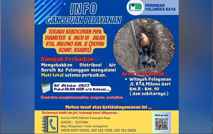 Distribusi Air di RTA Milono dan Sekitarnya Terganggu Karena Ada Perbaikan Pipa