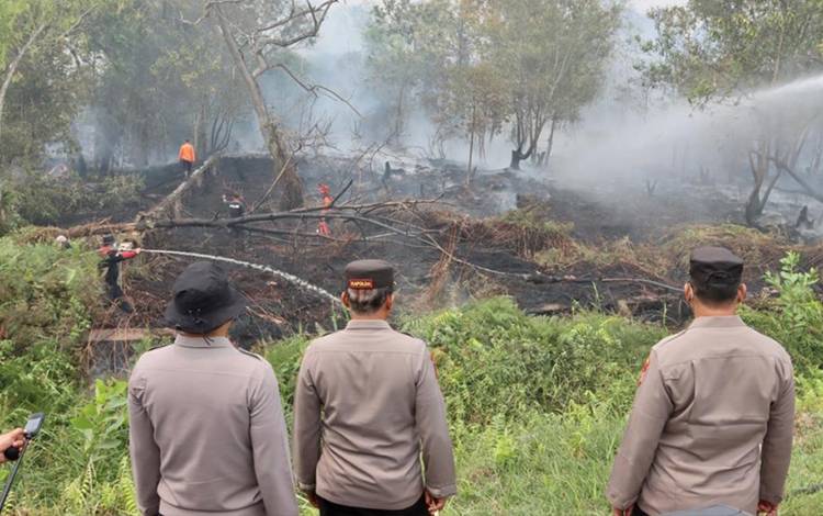 Kapolda Kalteng Tinjau Pemadaman Karhutla di Desa Tanjung Taruna