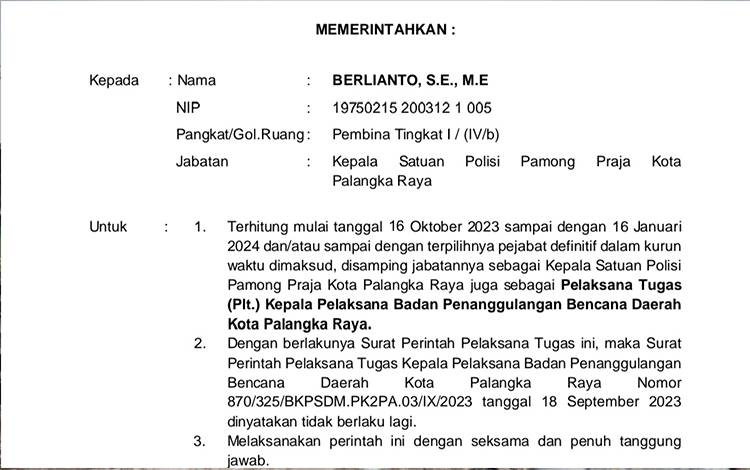 Plt Kepala BPBD Palangka Raya Berganti, Ini Profil Pejabat Barunya