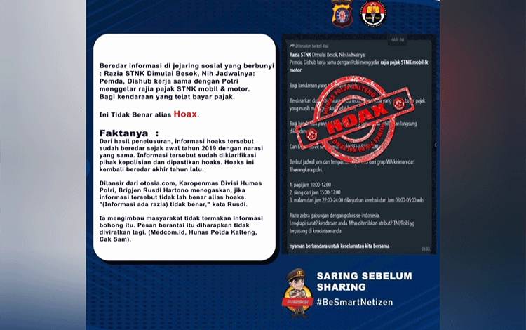 Bidhumas Polda Kalteng Nyatakan Informasi Razia STNK Besok Adalah Hoaks