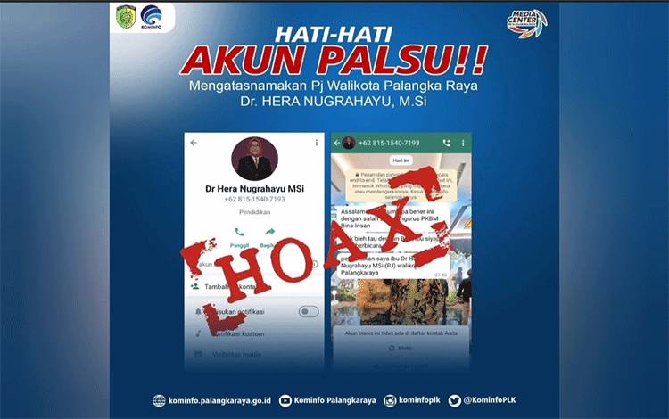 Waspada Akun Whatsapp Palsu Pj Wali Kota Palangka Raya