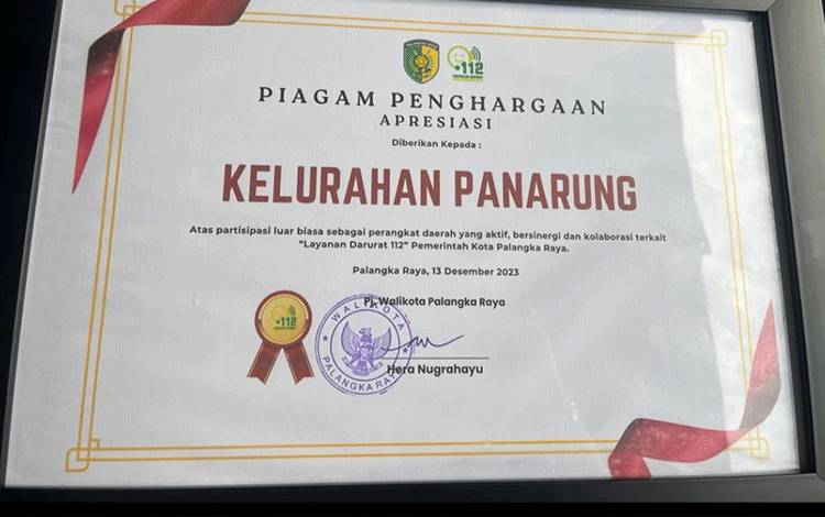 Kelurahan Panarung Terima Penghargaan atas Kolaborasi Efektif dalam Menanggapi Laporan Call Center 112