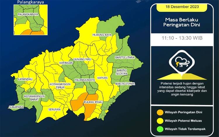 Cuaca Kalimantan Tengah Seminggu Kedepan: Berawan, Hujan, hingga Angin Kencang