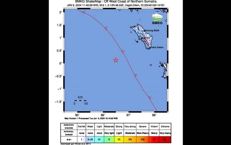 Gempa Magnitudo 5,1 Guncang Wilayah Barat Daya Nias