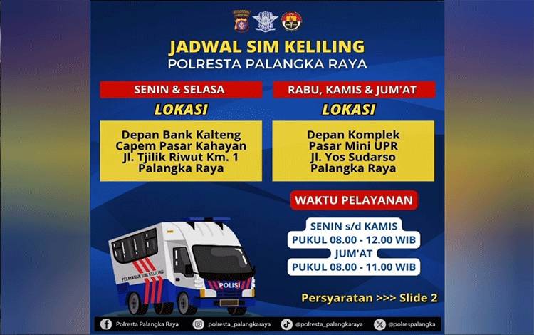 Mobil SIM Keliling Satlantas Polresta Palangka Raya Siap Layani Perpanjangan SIM A dan C