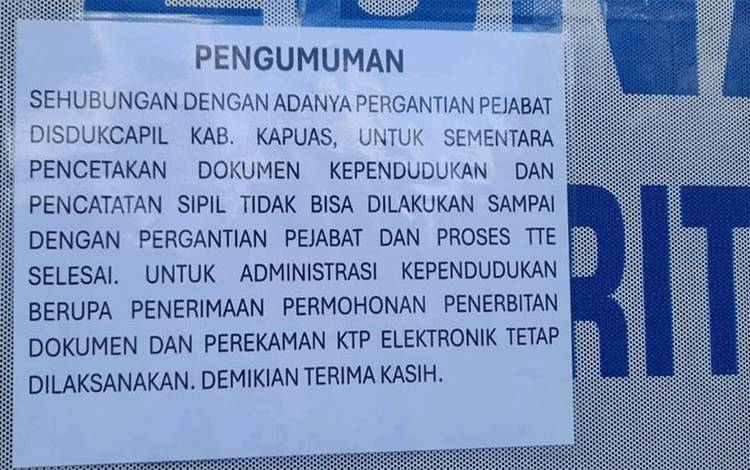 Terkendala hal ini Disdukcapil Kapuas tak Bisa Terbitkan Dokumen Kependudukan, Warga Mengeluh