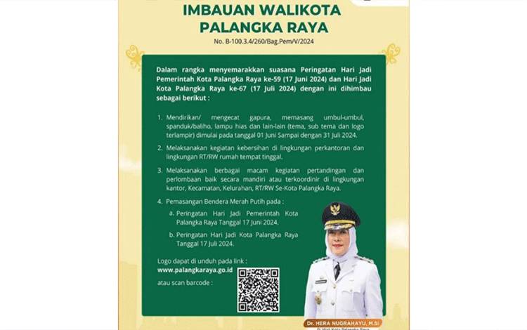 Palangka Raya Bersiap Meriahkan Hari Jadi Kota dan Pemerintahan