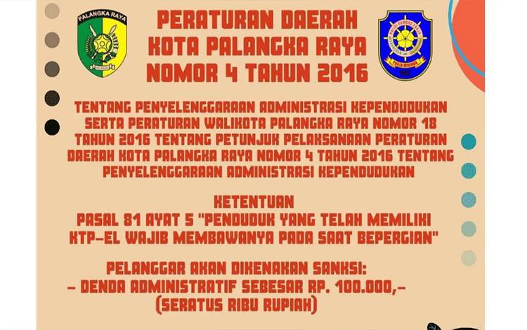 Warga Palangka Raya Wajib Bawa KTP Saat Bepergian, Pelanggar Bisa Kena Denda