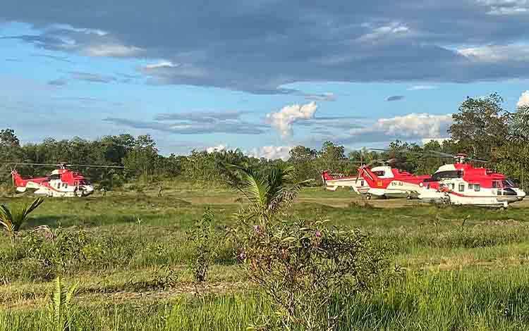 Tiga Helikopter Super Puma Dahului Rencana Kunjungan Presiden Jokowi ke Barito Timur