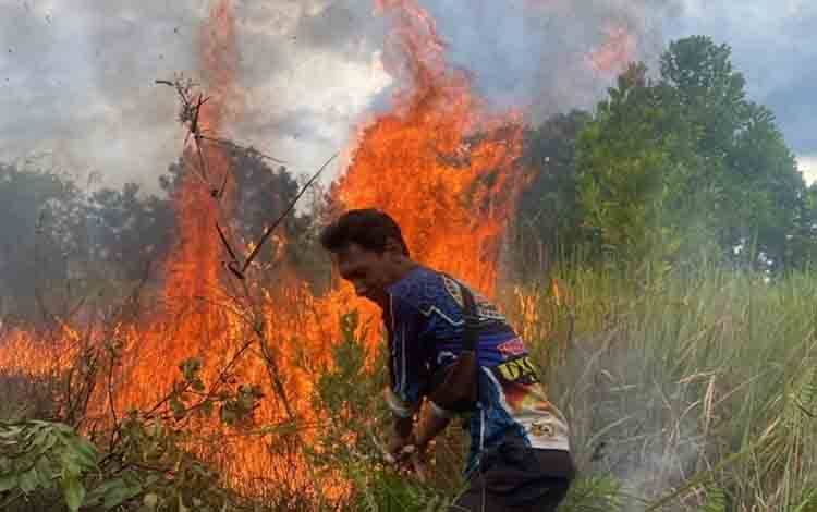 Lahan di Jalan Karya Hapakat Palangka Raya Terbakar