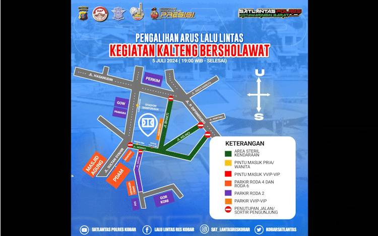 Agar Kalteng Bersholawat Berlangsung Aman dan Lancar, Polres Kobar Lakukan Rekayasa Lalulintas dan Kerahkan Personel Pengamanan