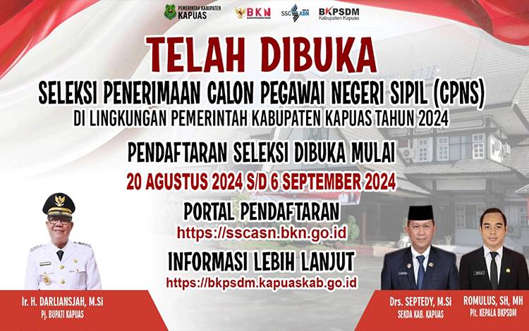 Pemkab Kapuas Buka Seleksi Penerimaan CPNS 2024, 318 Formasi Tersedia