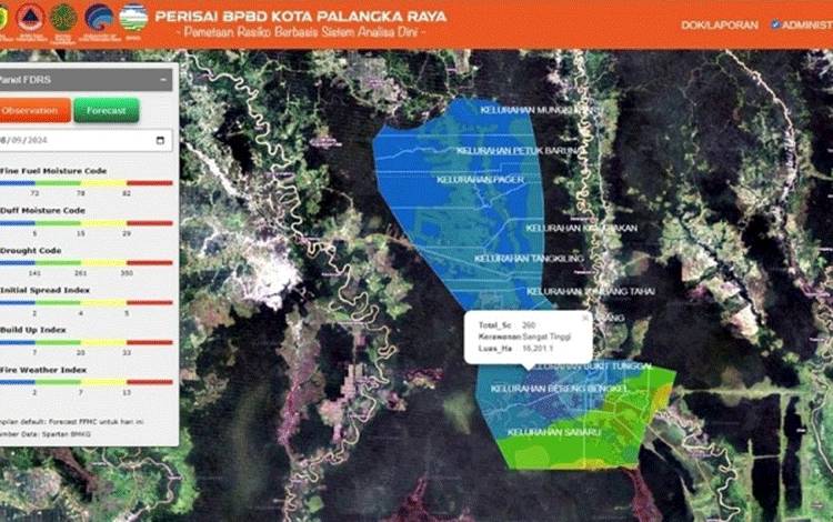 Sebagian Wilayah Palangka Raya Berisiko Kemudahan Terbakar di Level Sedang