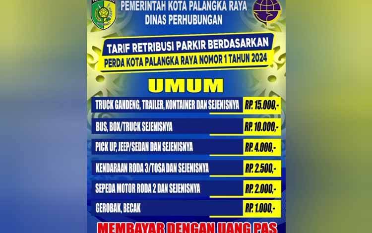 Ini Tarif Retribusi Parkir di Palangka Raya Berdasarkan Perda Nomor 1 Tahun 2024