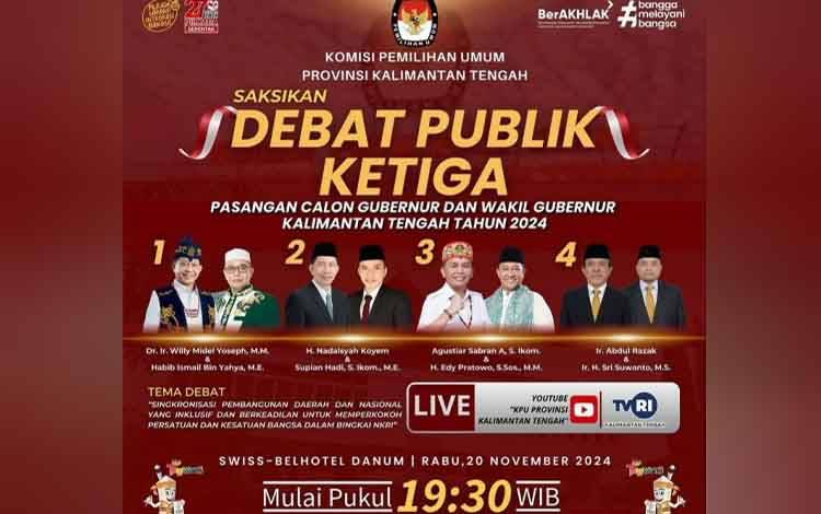 Debat Publik Ketiga Pilgub Kalteng Siap Digelar, KPU Ajak Masyarakat Saksikan Live Streaming