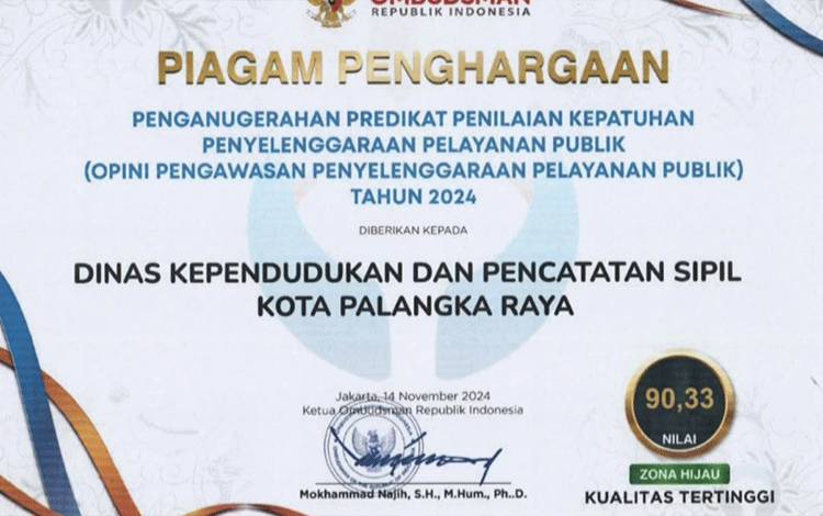 Disdukcapil Palangka Raya Raih Nilai Tinggi dalam Penilaian Pelayanan Publik