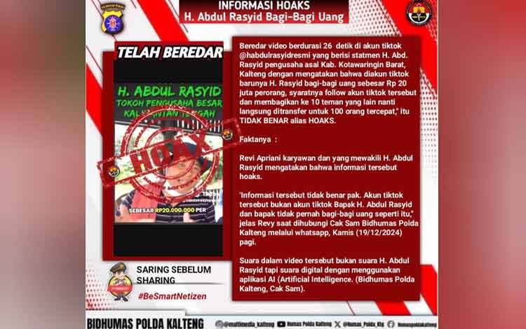 Polda Kalteng Nyatakan Video H Abdul Rasyid di TikTok Hoaks