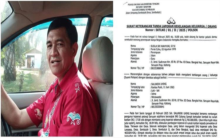 Ketua Koperasi Plasma di Seruyan Hilang Misterius Bersama Uang Rp 1,7 Miliar