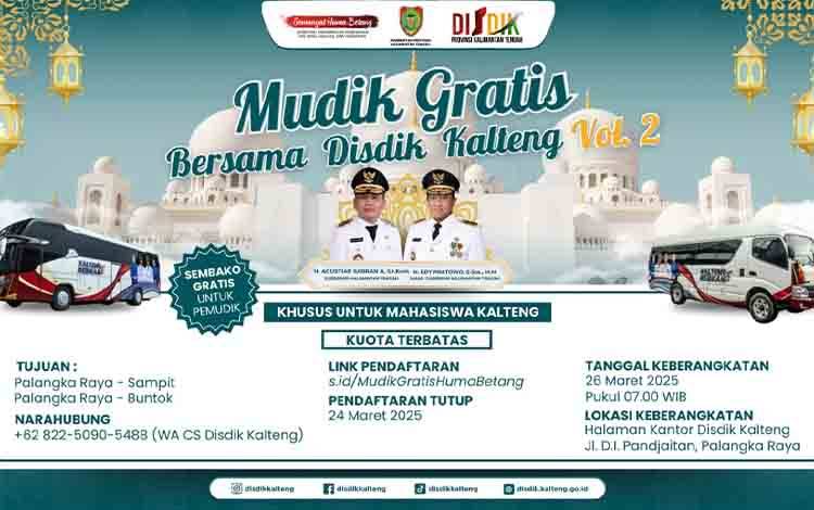 Disdik Kalteng Fasilitasi Mudik Gratis Mahasiswa