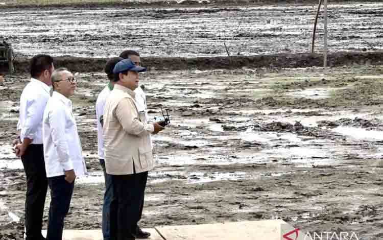 Presiden Uji Coba Drone untuk Tebar Benih saat Tanam Raya di Banyuasin