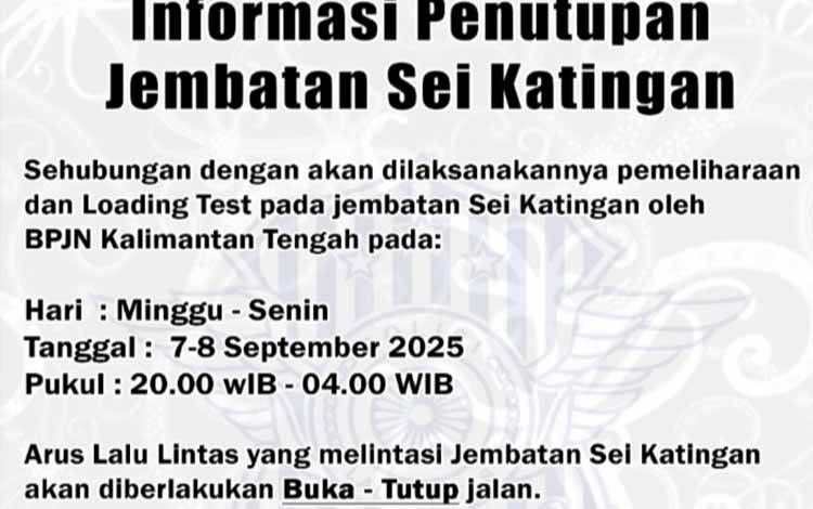 Buka Tutup Jalan di Jembatan Sei Katingan untuk Pemeliharaan